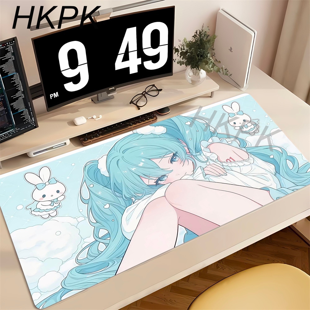 Pc Gaming Hatsune Miku - แผ่นรองเมาส์อนิเมะ แผ่นรองคีย์บอร์ดสำหรับเกมเมอร์ แผ่นรองเมาส์ H-hatsune Miku พรมยาง