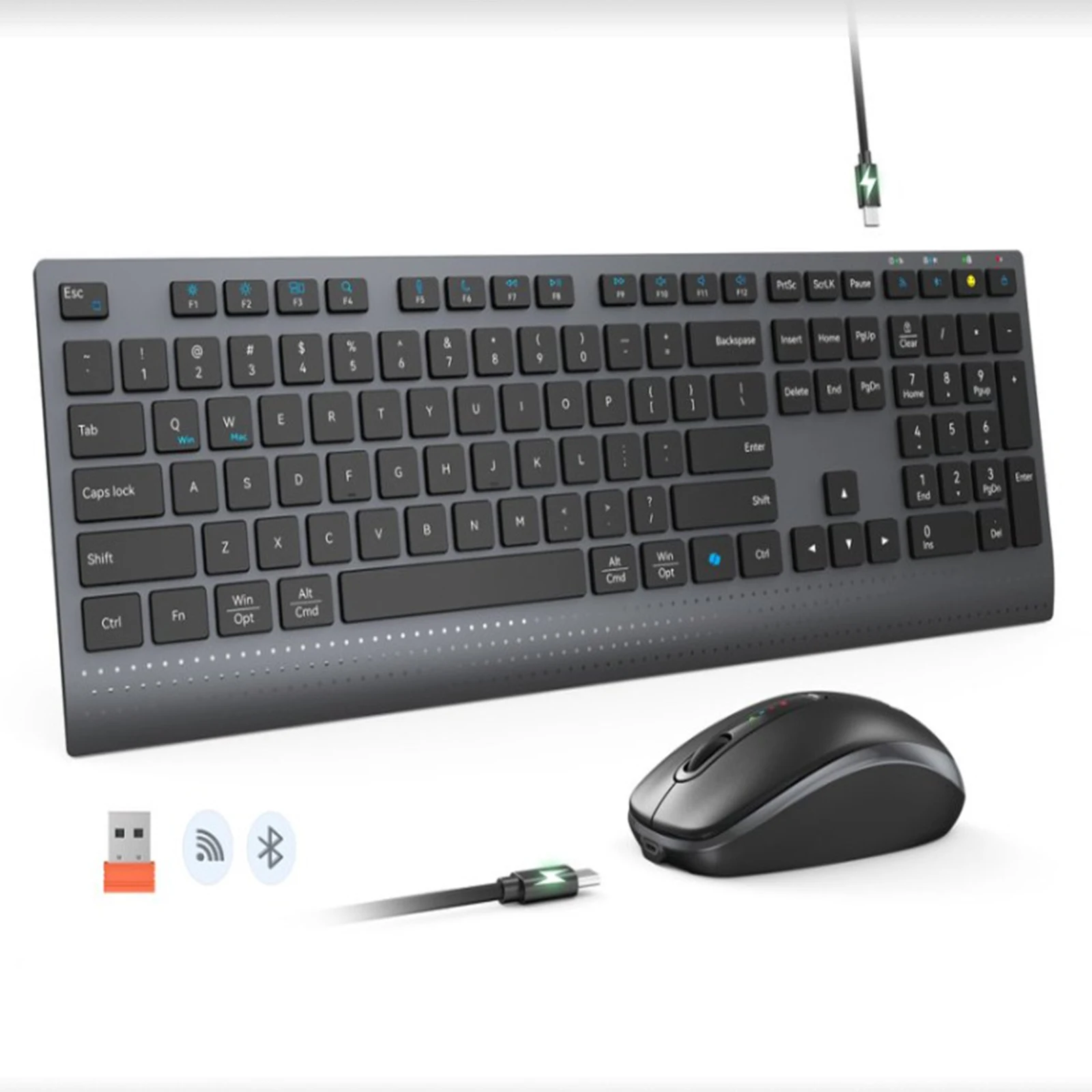 Pc Gaming Fullset - ชุดคีย์บอร์ดและเมาส์ไร้สายแบบดูอัลโหมด 2.4G บลูทูธ คีย์บอร์ดและเมาส์แบบเต็มขนาด ชาร์จซ้ำได้ สำหรับคอมพิวเตอร์
