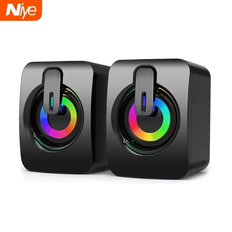 Gaming Speaker - นีเย ยูเอสบีลำโพงคอมพิวเตอร์สำหรับเล่นเกมแบบมีสายไฮไฟสเตอริโอซับวูฟเฟอร์ระบบเสียงไฟ LED ไมโครโฟนกล่องเสียงพีซีขายส่ง
