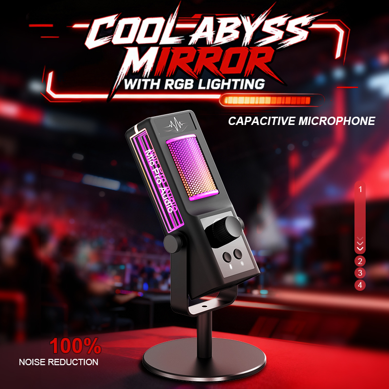 Pc Gaming Online - ไมโครโฟนคอนเดนเซอร์ RGB สำหรับพอดแคสต์ คอมพิวเตอร์เล่นเกม สตรีมสด ไมโครโฟนตั้งโต๊ะพร้อมขาตั้ง