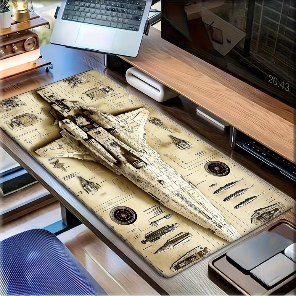 Pc Gaming Drawing - แผ่นรองเมาส์เกมมิ่งขนาดใหญ่ XXL แผ่นรองคีย์บอร์ดลายเครื่องบินรบวินเทจ ภาพพิมพ์แบบจำลองทางเทคนิค แผ่นรองเมาส์พีซีสุดเท่