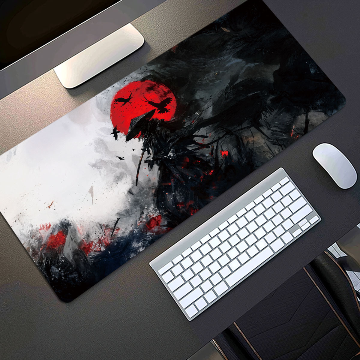 Pc Gaming Drawing - ลายดาบซามูไร - แผ่นรองป้องกันแล็ปท็อป แผ่นรองเมาส์สำหรับเล่นเกมแบบขยายได้ และแผ่นรองคีย์บอร์ดสำหรับคอมพิวเตอร์ตั้งโต๊ะ -
