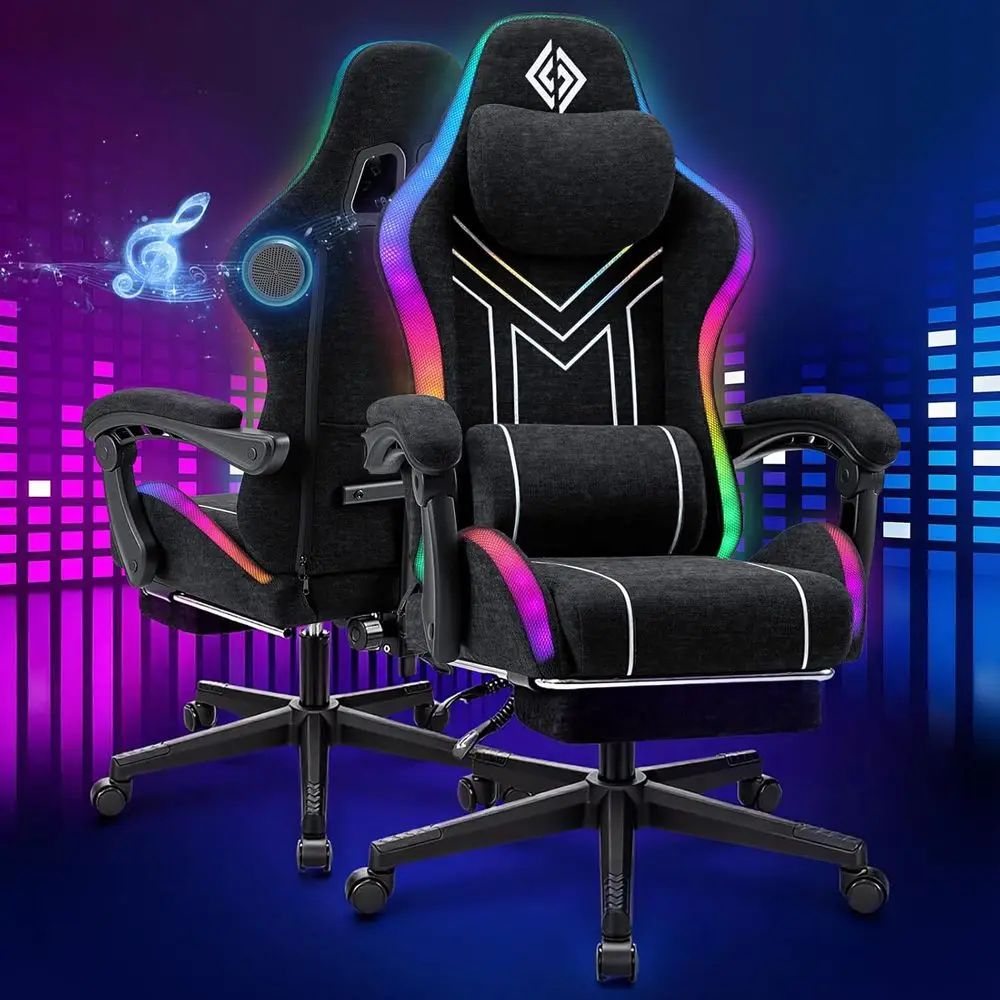 Gaming Speaker - เก้าอี้เล่นเกมปรับเอนตามหลักสรีรศาสตร์พร้อมไฟ LED ซิงค์เพลงและลำโพงบลูทูธ 155 ° Tilt