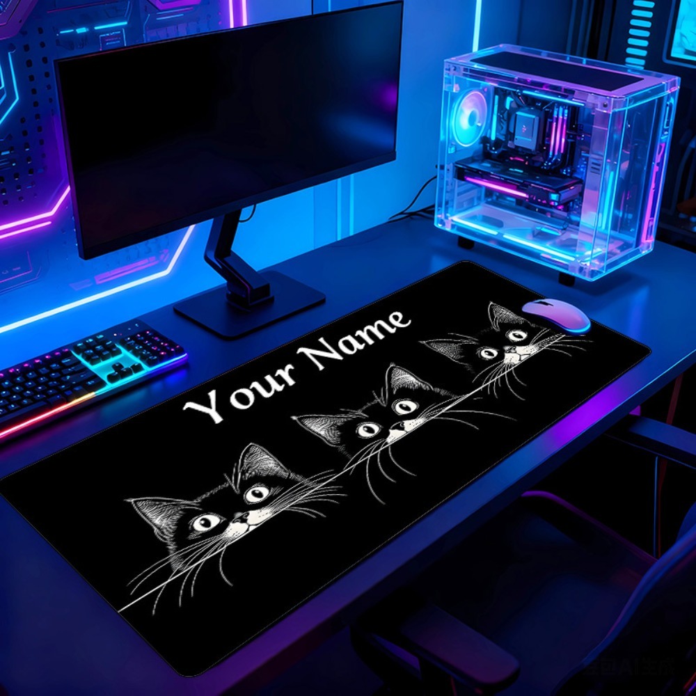 Pc Gaming Names - แผ่นรองโต๊ะลายแมวดำ 3 ตัวน่ารัก พร้อมชื่อและหมายเลข ฐานยางกันลื่น อุปกรณ์เสริมสุดน่ารักสำหรับคอมพิวเตอร์
